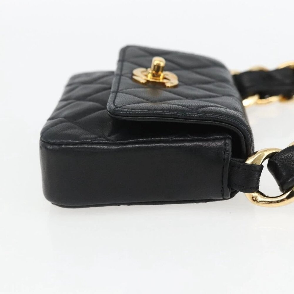 CHANEL Chain Mini Matelasse 11 Shoulder Bag Lamb Skin Black CC Auth 158892SM - Picture 6 of 16